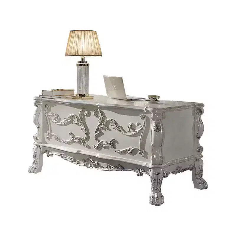 31" Executive Writing Desk – Bone White, Composite Wood, Open Storage Shelf