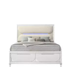 63.9" Queen Platform Bed with LED Light Headboard and Storage Footboard – White