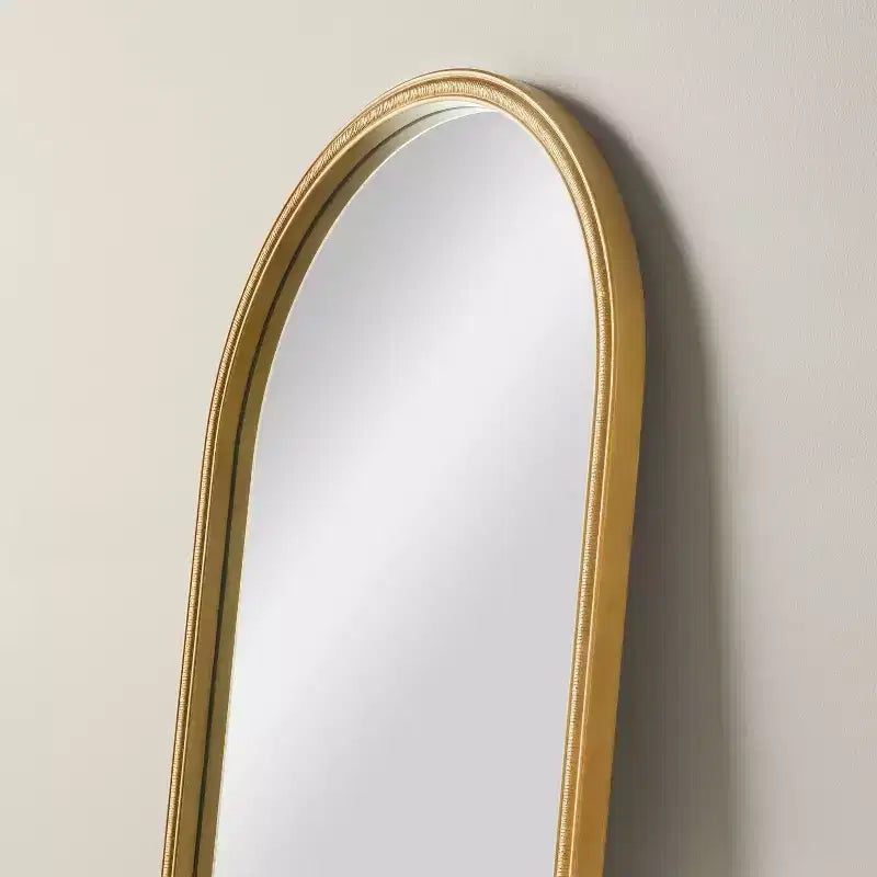 Arched 28"x70" Wood Framed Leaner Mirror, Brass Finish