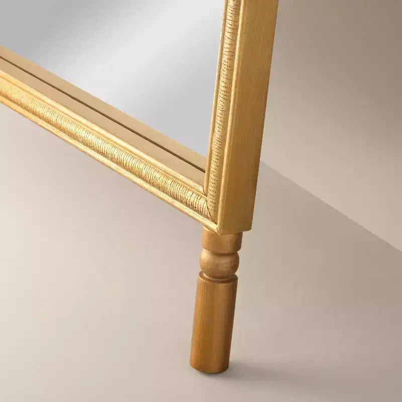 Arched 28"x70" Wood Framed Leaner Mirror, Brass Finish