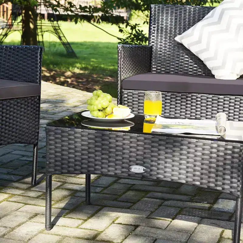 Costway 8-delige tuinset van rotan met kussens, bank en salontafel, voor de achtertuin, turquoise/rood/grijs/wit/marineblauw