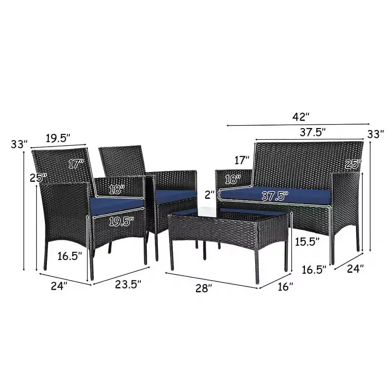 Costway 8-delige tuinset van rotan met kussens, bank en salontafel, voor de achtertuin, turquoise/rood/grijs/wit/marineblauw