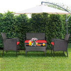 Costway 8-delige tuinset van rotan met kussens, bank en salontafel, voor de achtertuin, turquoise/rood/grijs/wit/marineblauw