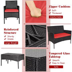 Costway 8-delige tuinset van rotan met kussens, bank en salontafel, voor de achtertuin, turquoise/rood/grijs/wit/marineblauw