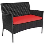 Costway 8-delige tuinset van rotan met kussens, bank en salontafel, voor de achtertuin, turquoise/rood/grijs/wit/marineblauw