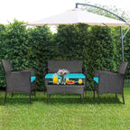 Costway 8-delige tuinset van rotan met kussens, bank en salontafel, voor de achtertuin, turquoise/rood/grijs/wit/marineblauw