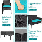 Costway 8-delige tuinset van rotan met kussens, bank en salontafel, voor de achtertuin, turquoise/rood/grijs/wit/marineblauw