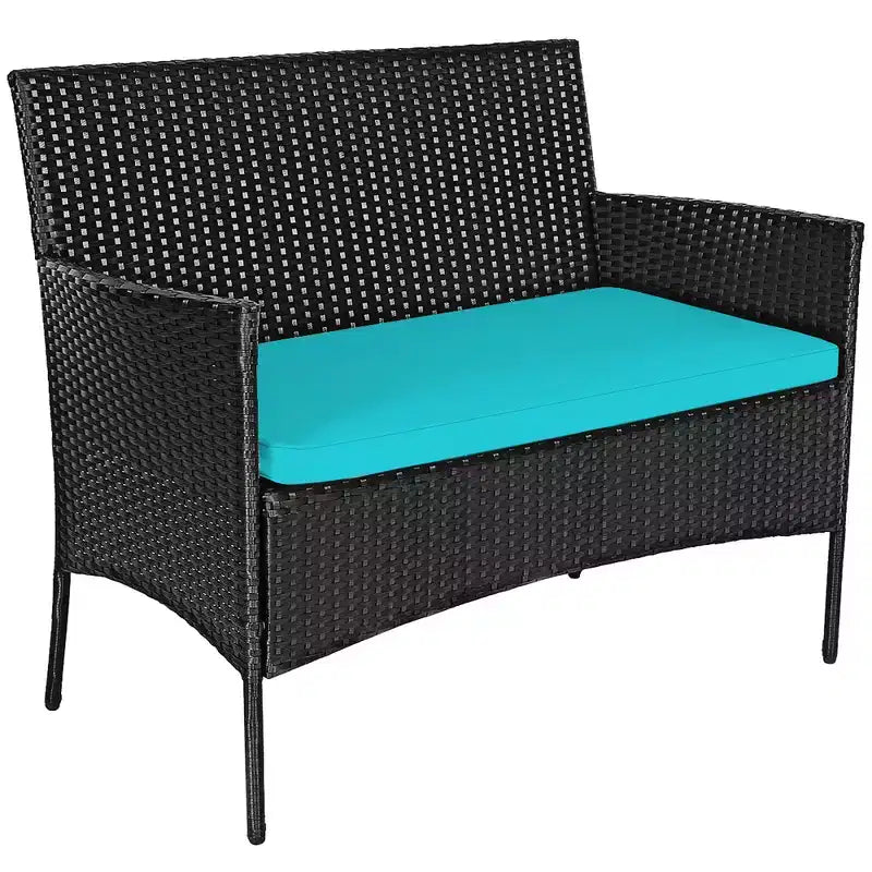 Costway 8-delige tuinset van rotan met kussens, bank en salontafel, voor de achtertuin, turquoise/rood/grijs/wit/marineblauw