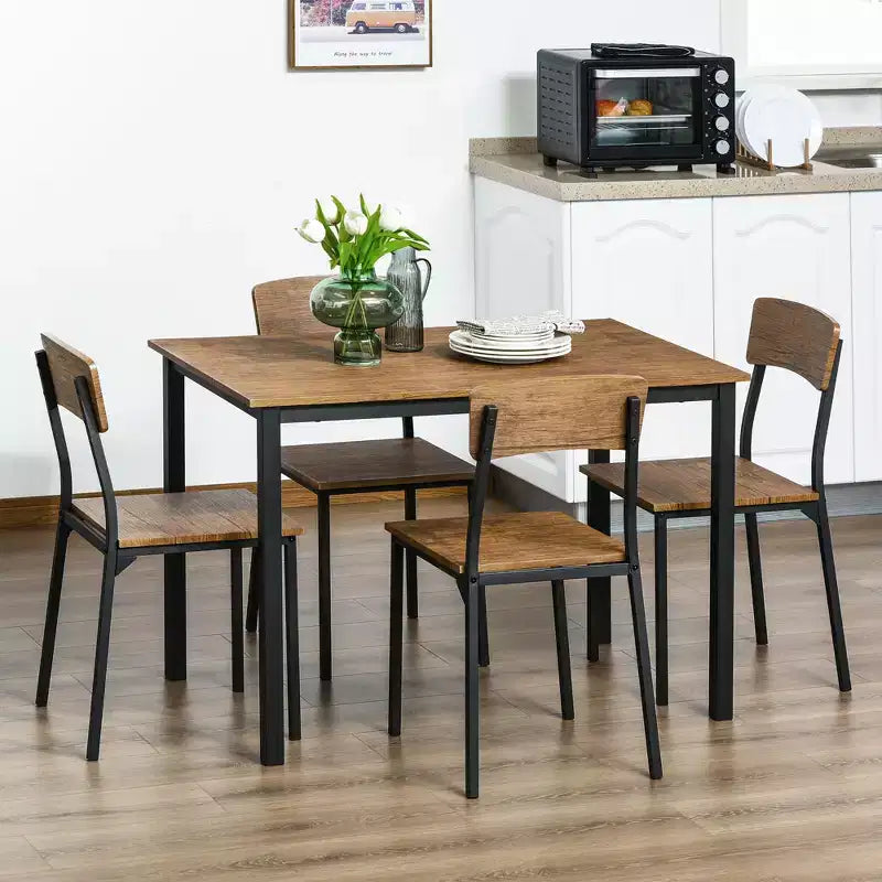 HOMCOM 5-delige moderne industriële eetkamerset met tafel en stoelen voor kleine ruimtes, keuken en eetkamer