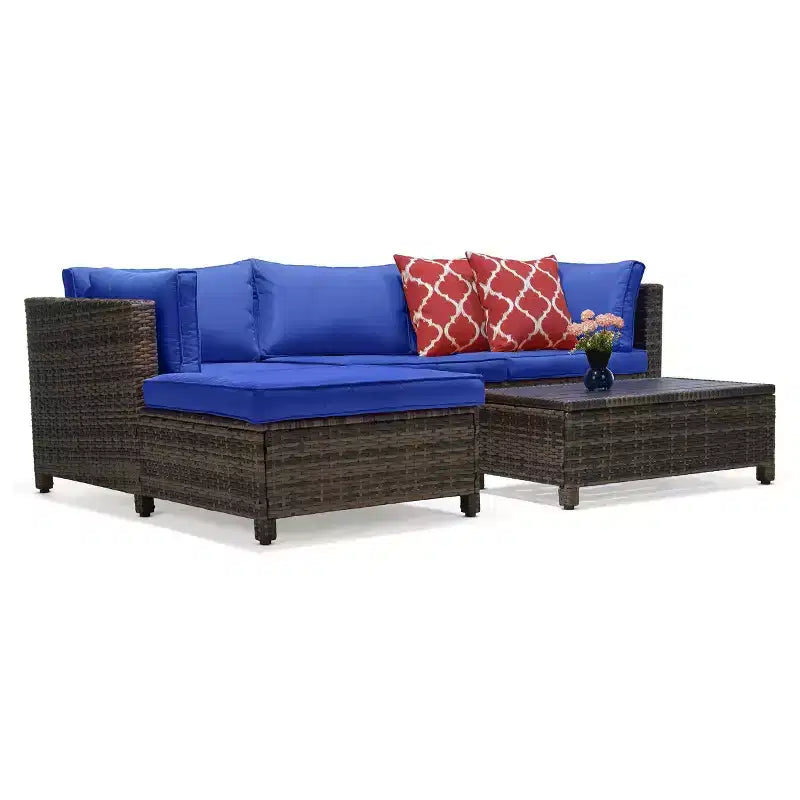 3-delige loungeset voor de tuin van wicker met kussens - EDYO LIVING