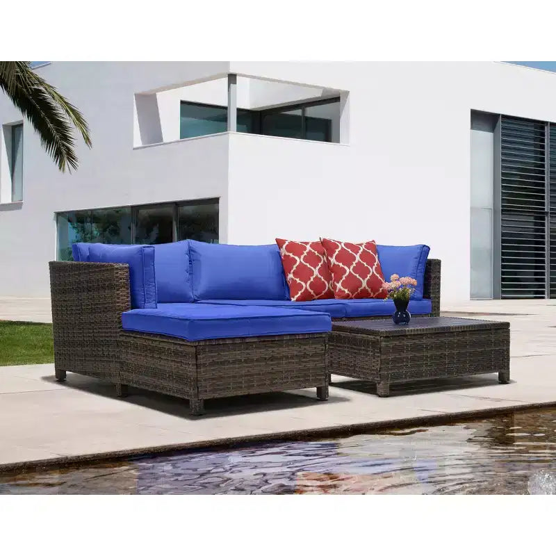 3-delige loungeset voor de tuin van wicker met kussens - EDYO LIVING