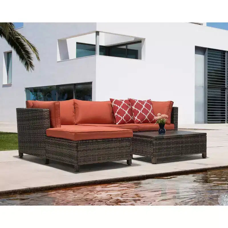 3-delige loungeset voor de tuin van wicker met kussens - EDYO LIVING