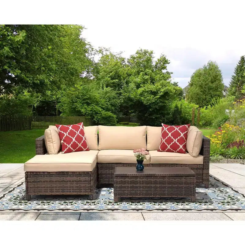 3pc Wicker Patio Sectional Seating Set with Cushions - EDYO LIVING