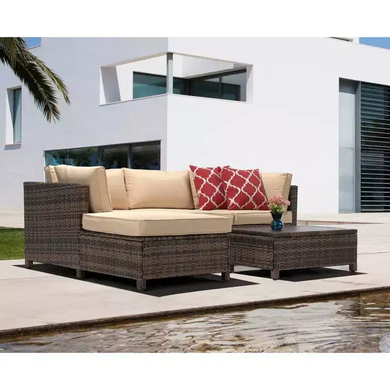 3pc Wicker Patio Sectional Seating Set with Cushions - EDYO LIVING