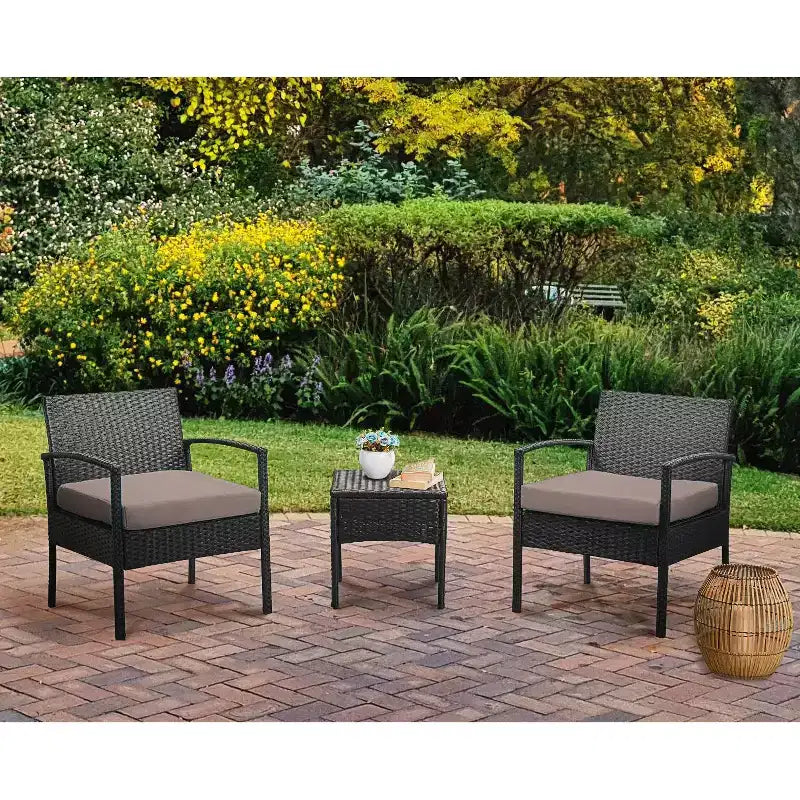 EDYO LIVING 3-delige loungeset van wicker voor terras en buiten