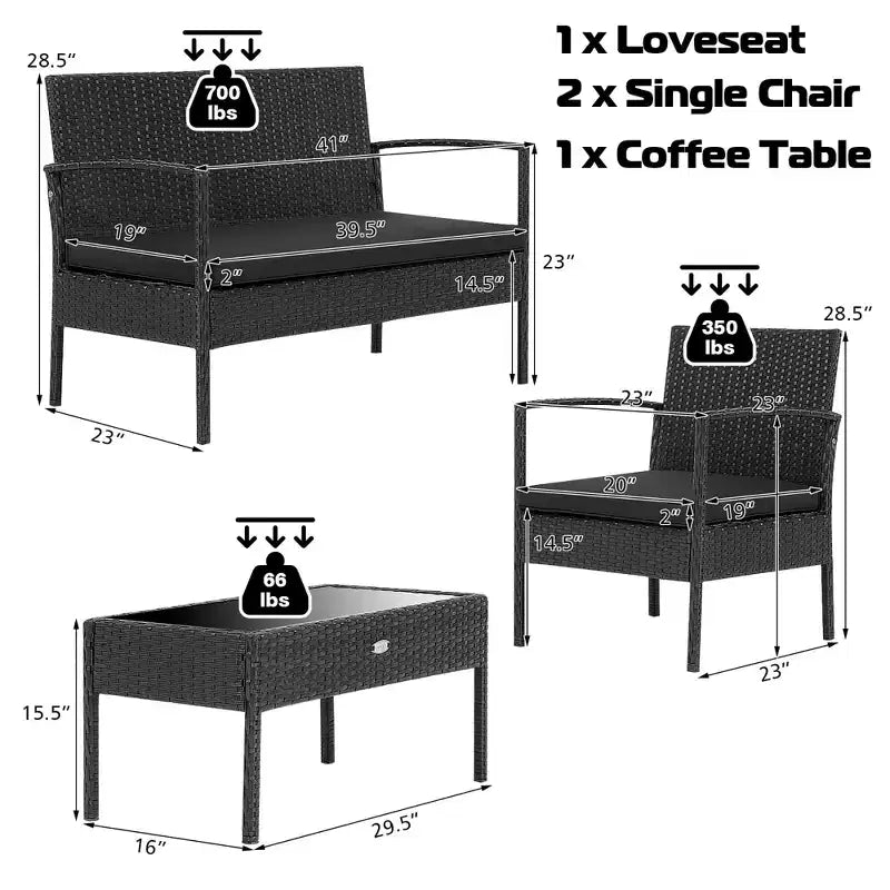 Costway 8-delige tuinmeubelset van rotan voor terras met beklede sofa-armleuningen, zwart