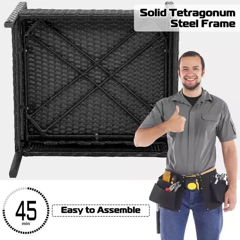 Costway 8-delige tuinmeubelset van rotan voor terras met beklede sofa-armleuningen, zwart
