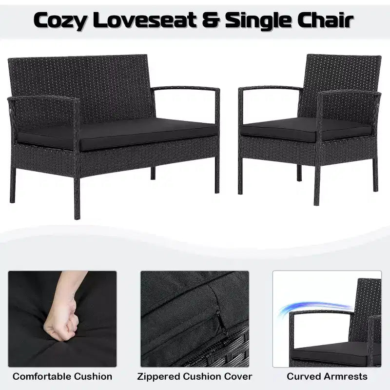 Costway 8-delige tuinmeubelset van rotan voor terras met beklede sofa-armleuningen, zwart