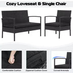 Costway 8-delige tuinmeubelset van rotan voor terras met beklede sofa-armleuningen, zwart