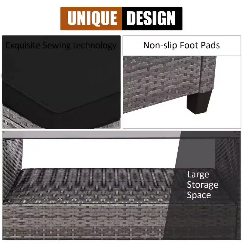 Costway 4-delige rotan terrasmeubelset met sofa, voetenbank en kussens, voor tuin of terras, wit/grijs/zwart