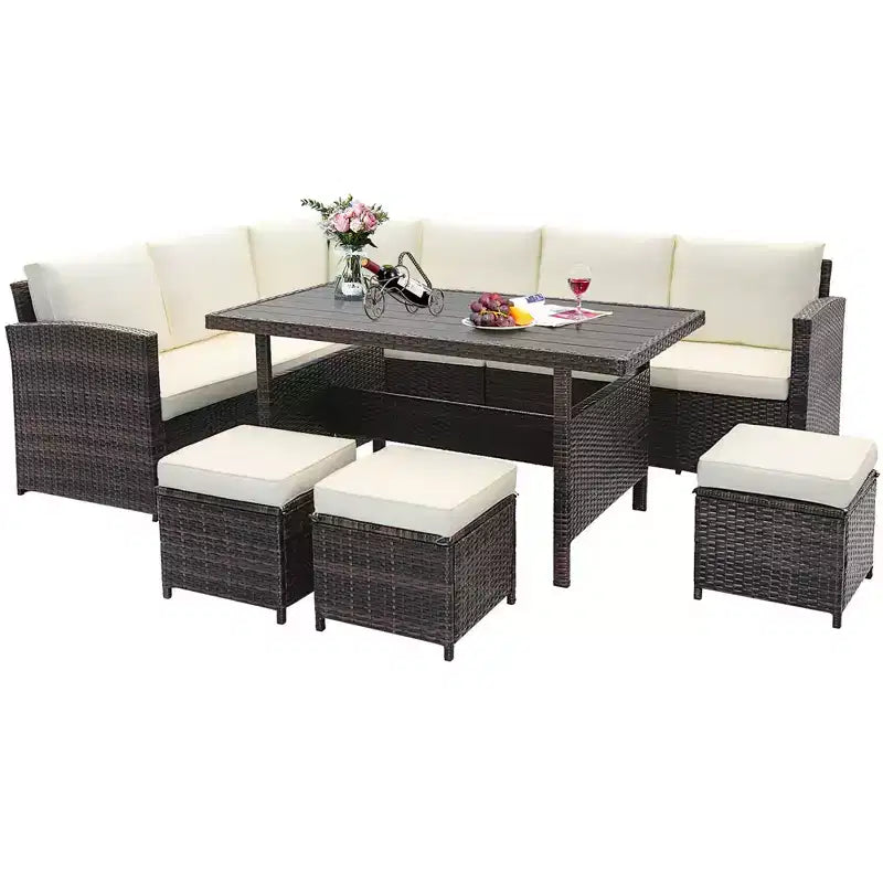 Costway 7-delige tuinmeubelset van rotan, hoekbank, loungesofa, salontafel en veranda