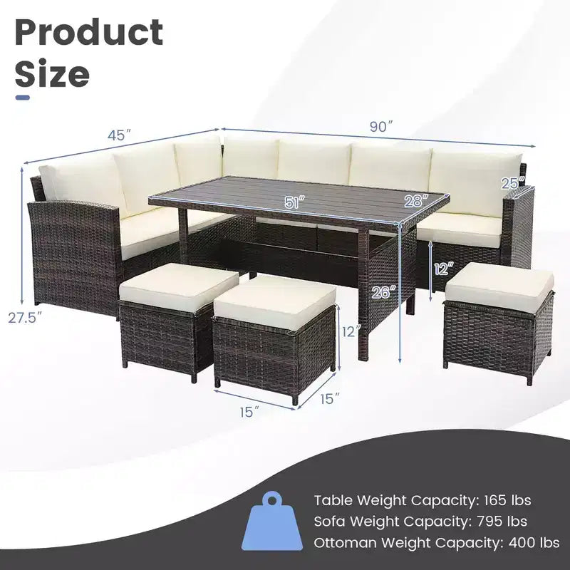 Costway 7-delige tuinmeubelset van rotan, hoekbank, loungesofa, salontafel en veranda