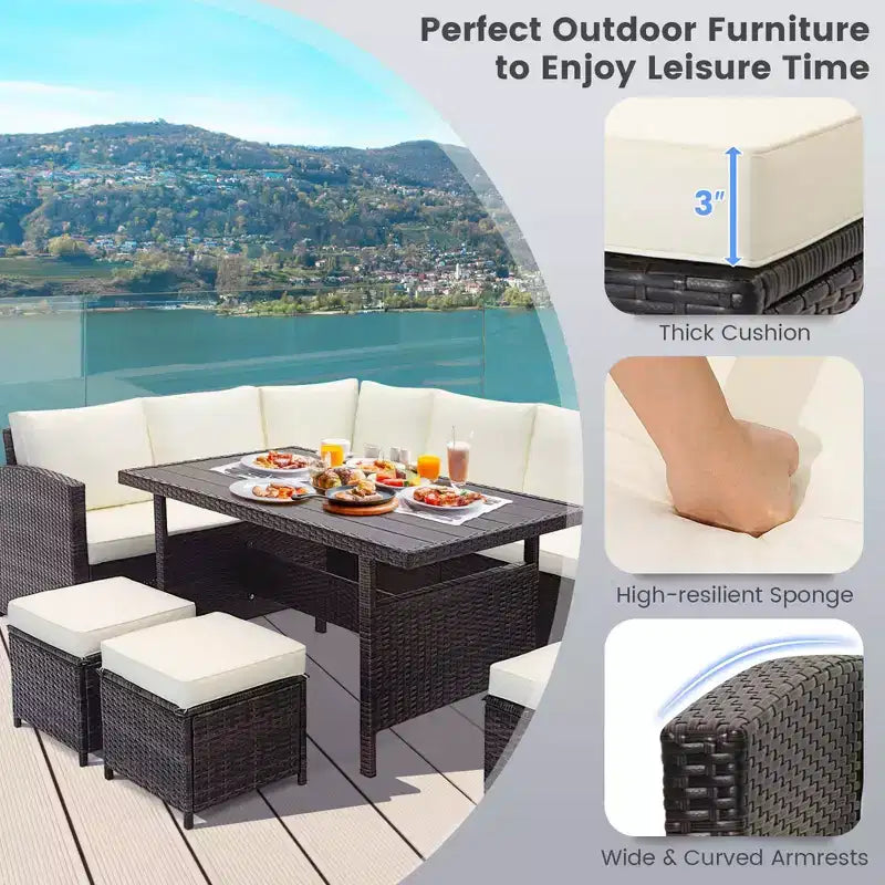 Costway 7-delige tuinmeubelset van rotan, hoekbank, loungesofa, salontafel en veranda