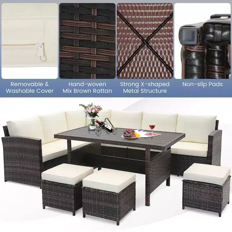 Costway 7-delige tuinmeubelset van rotan, hoekbank, loungesofa, salontafel en veranda