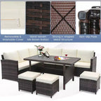 Costway 7-delige tuinmeubelset van rotan, hoekbank, loungesofa, salontafel en veranda