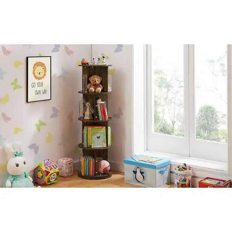 4-Tier Rotating Bookcase with Acrylic Partition