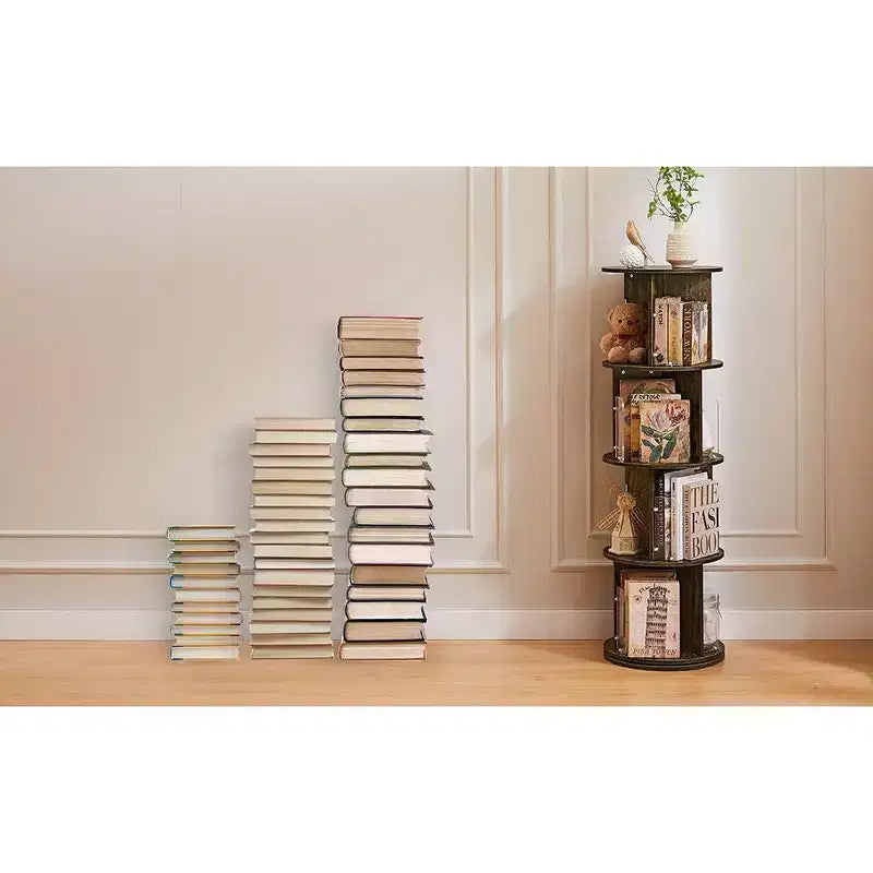 4-Tier Rotating Bookcase with Acrylic Partition