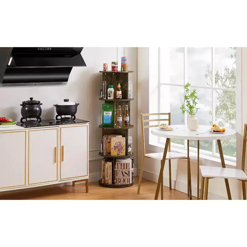 4-Tier Rotating Bookcase with Acrylic Partition
