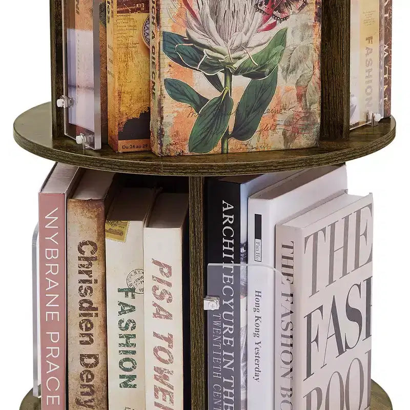 4-Tier Rotating Bookcase with Acrylic Partition