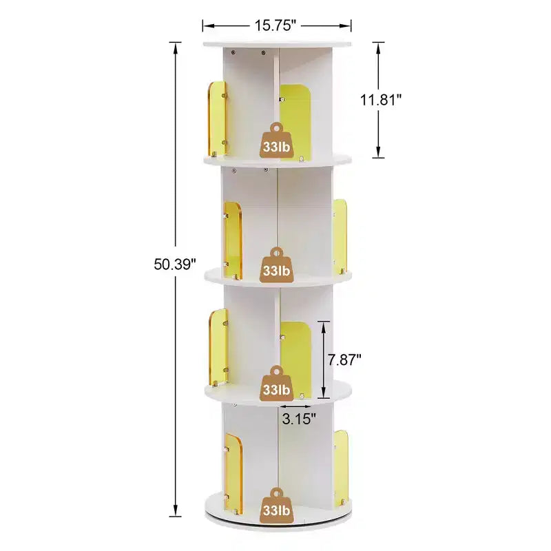 4-Tier Rotating Bookcase with Acrylic Partition