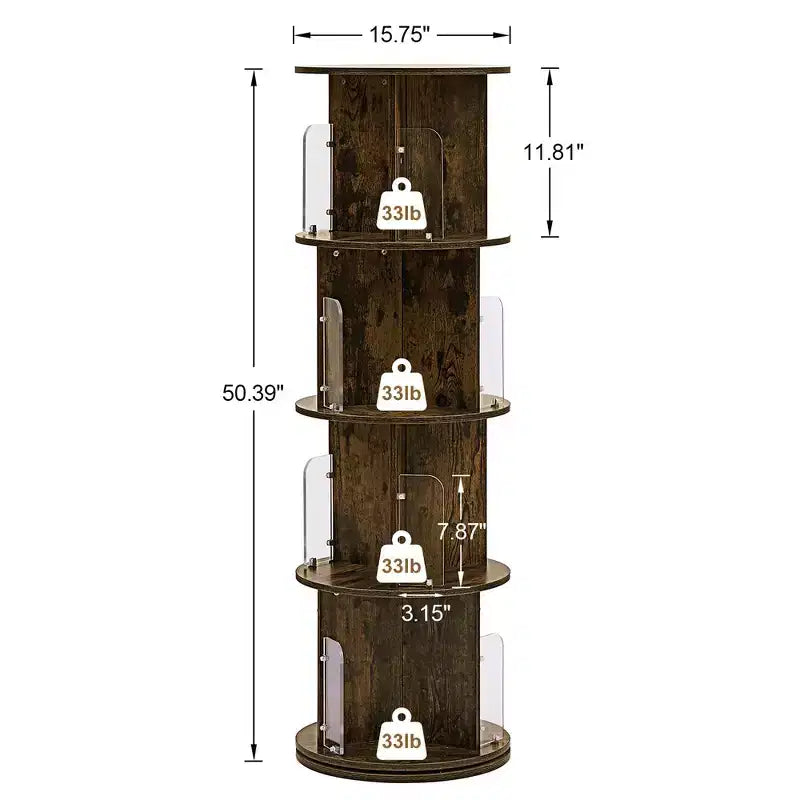 4-Tier Rotating Bookcase with Acrylic Partition