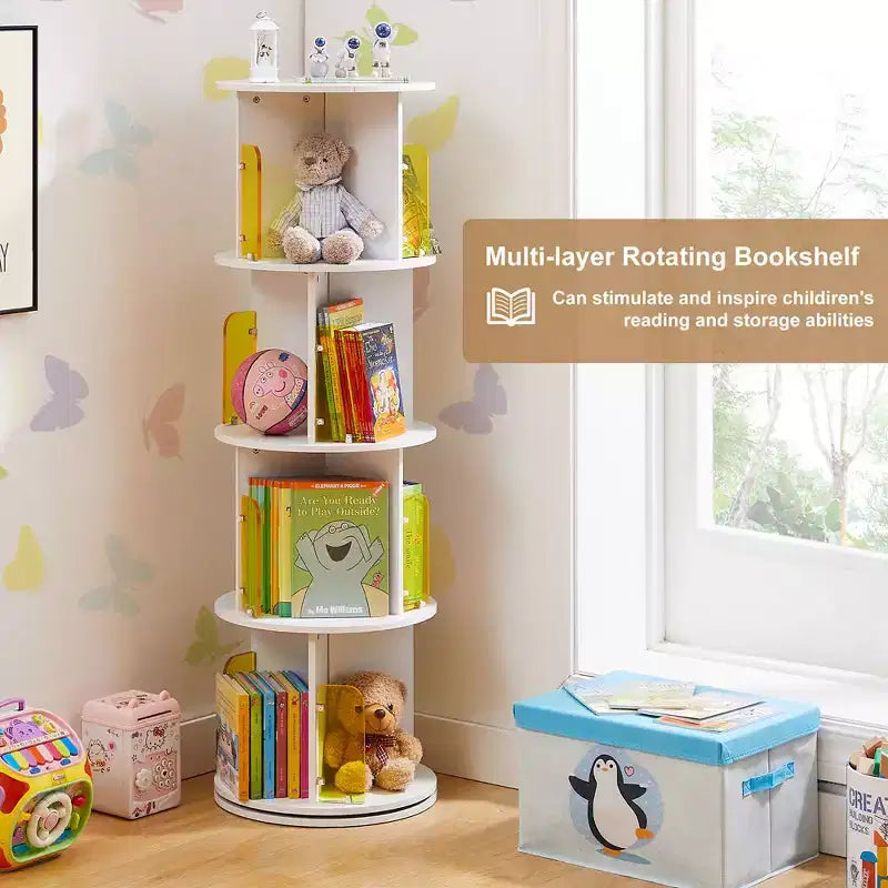4-Tier Rotating Bookcase with Acrylic Partition