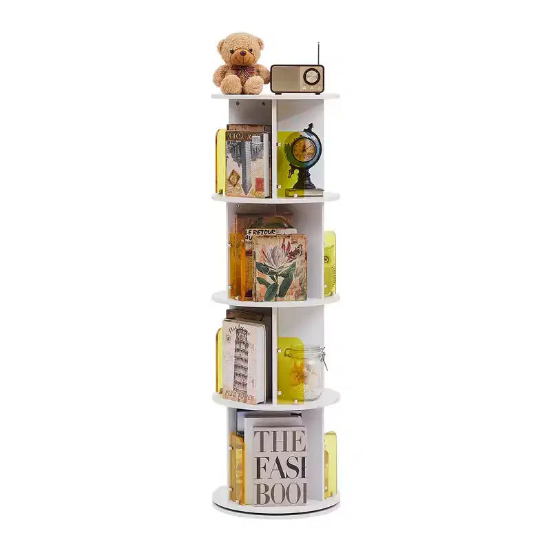 4-Tier Rotating Bookcase with Acrylic Partition
