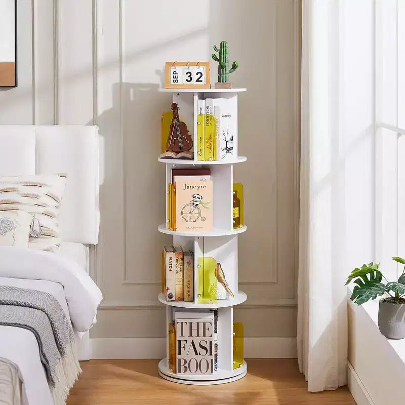 4-Tier Rotating Bookcase with Acrylic Partition