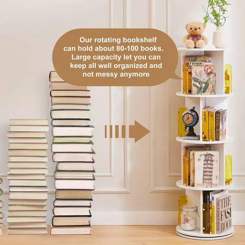 4-Tier Rotating Bookcase with Acrylic Partition
