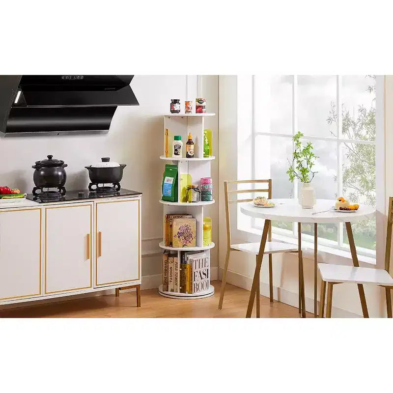 4-Tier Rotating Bookcase with Acrylic Partition