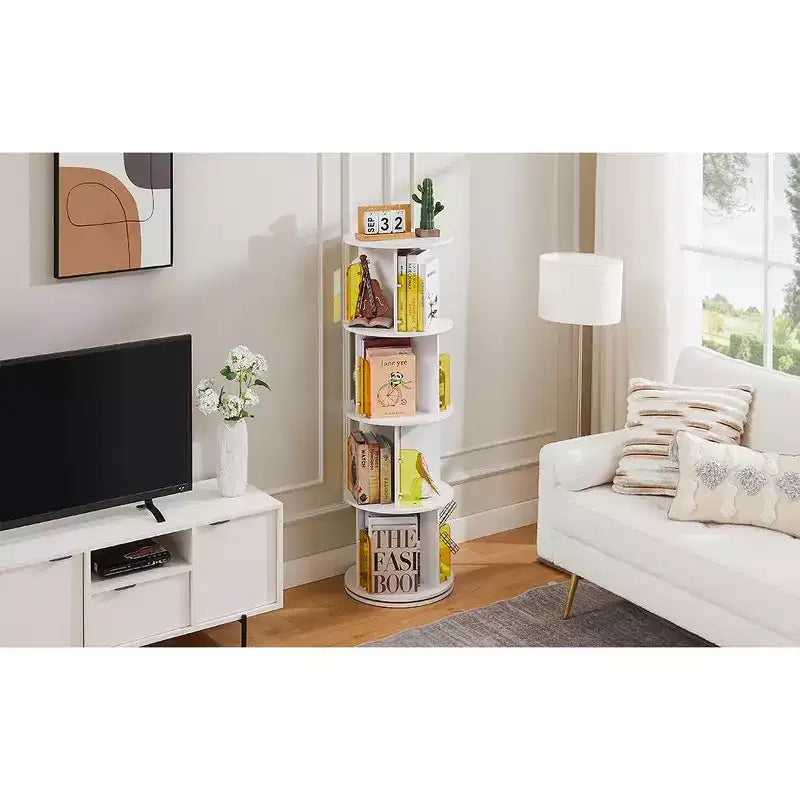 4-Tier Rotating Bookcase with Acrylic Partition