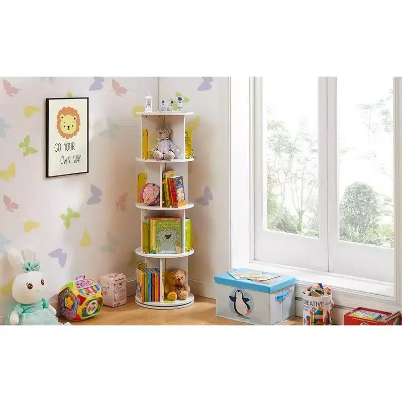 4-Tier Rotating Bookcase with Acrylic Partition
