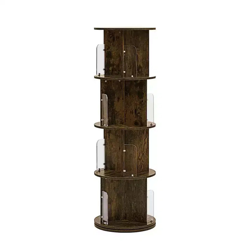 4-Tier Rotating Bookcase with Acrylic Partition