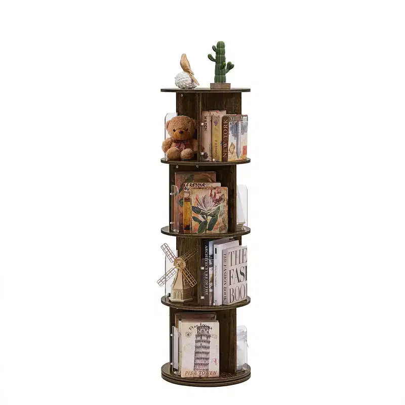 4-Tier Rotating Bookcase with Acrylic Partition