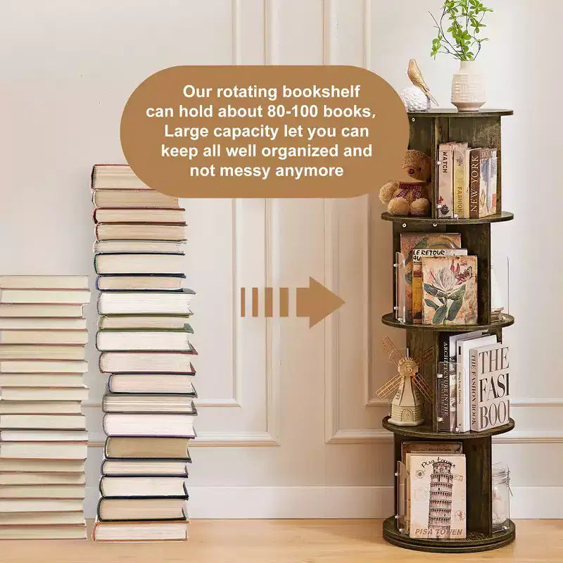 4-Tier Rotating Bookcase with Acrylic Partition