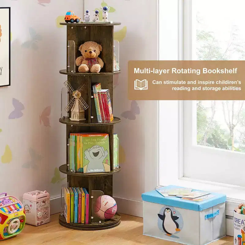 4-Tier Rotating Bookcase with Acrylic Partition