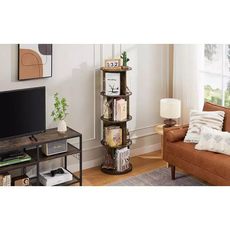 4-Tier Rotating Bookcase with Acrylic Partition