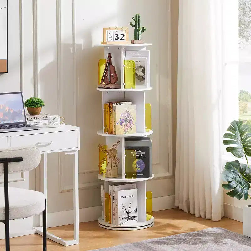 4-Tier Rotating Bookcase with Acrylic Partition