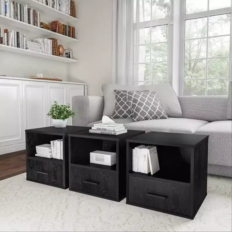 Stackable Cube End Table with Drawer