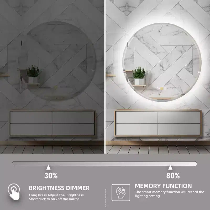 Round Beveled Edge LED Bathroom Vanity Mirror with Anti-Fog and Dimmable Light